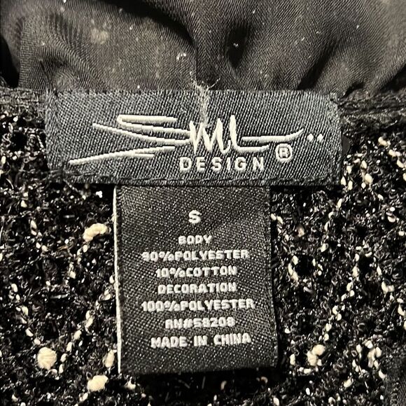 Jacket Woman’s Small Black Silver Sparkle Dress Open Coat Ruffle Trim SML Design - Picture 6 of 6